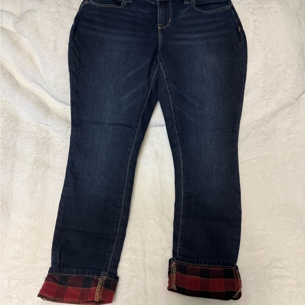 Maurices Navy Boyfriend Jeans with Plaid Accents